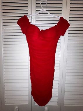 Windsor Red Ruched Off-Shoulder Women's Dress Small